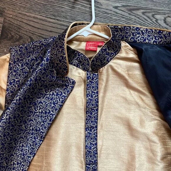 Mens navy and gold Nehru jacket set - Picture 4 of 5